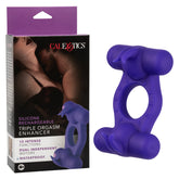 Silicone Rechargeable Triple Orgasm Enhancer in Purple with 12 Vibration Functions and Dual Independent Motors Cock Rings Vibrating
